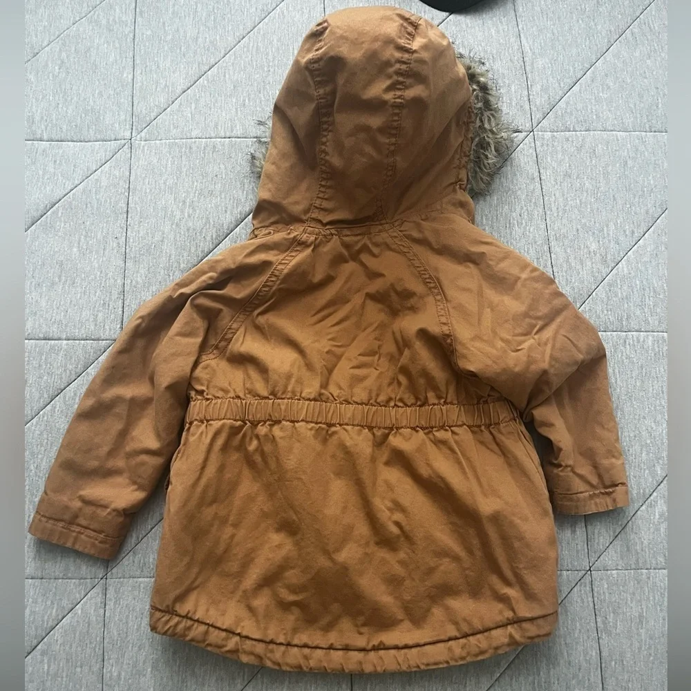 Old Navy Kids Tan Parka Jacket with Faux Fur Hood